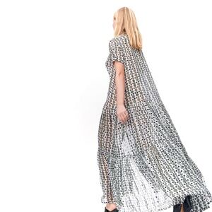 Munthe Evelyn Khaki Polka Dot Print Silk-Chiffon Shirt Maxi Dress Size 34